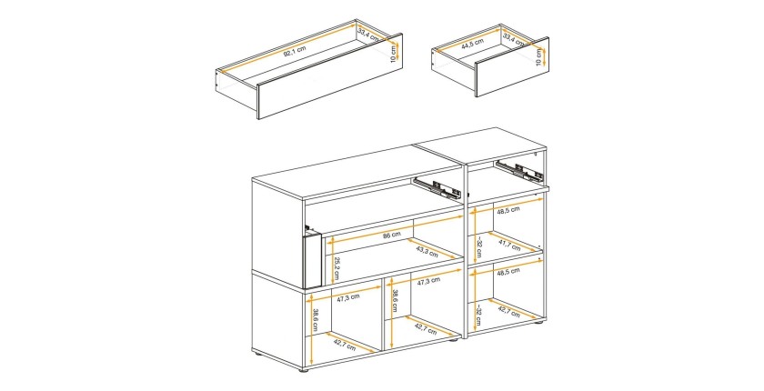 Buffet bas CRISS chêne clair et noir détaillé
