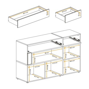 Buffet bas CRISS chêne clair et noir détaillé
