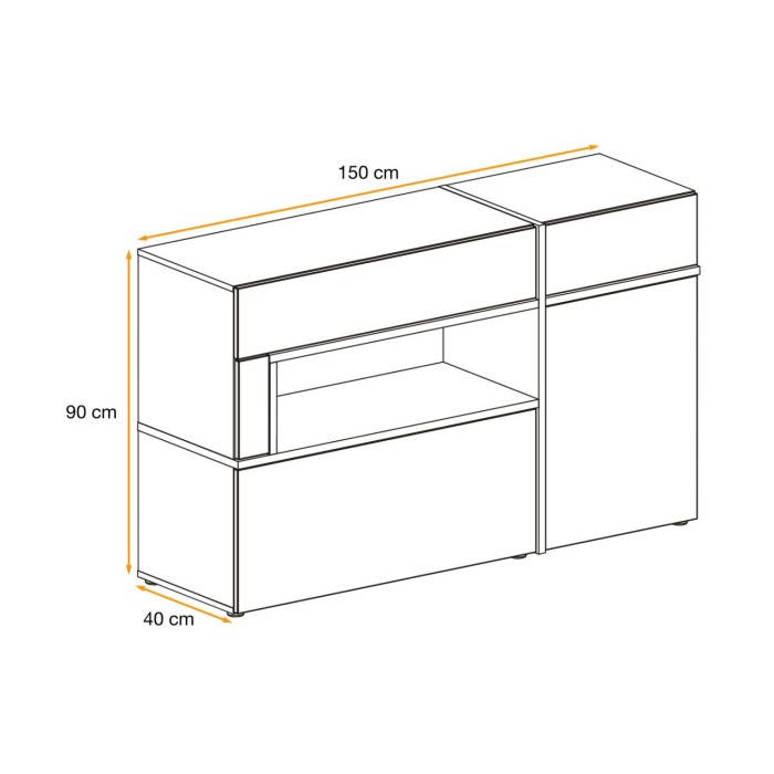 Buffet CRISS – 2 Türen, 2 Schubladen, LED – Helles Eichenholz und Schwarz