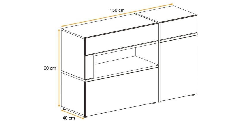 Buffet bas CRISS chêne clair et noir dimensions