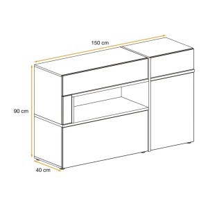 Buffet bas CRISS chêne clair et noir dimensions