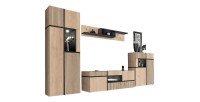 Ensemble salon complet CRISS – Meuble TV, Buffet haut, Vitrine, Étagère murale – Chêne clair et noir avec LED