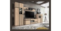 Ensemble salon complet CRISS – Meuble TV, Buffet haut, Vitrine, Étagère murale – Chêne clair et noir avec LED