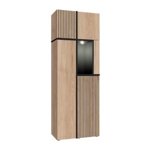 Ensemble salon complet CRISS – Meuble TV, Buffet haut, Vitrine, Étagère murale – Chêne clair et noir avec LED
