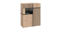 Ensemble salon complet CRISS – Meuble TV, Buffet haut, Vitrine, Étagère murale – Chêne clair et noir avec LED