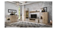 Ensemble salon complet ERINA – Buffet bas, Buffet haut, Vitrine, Meuble TV, Étagère murale – Chêne clair et beige