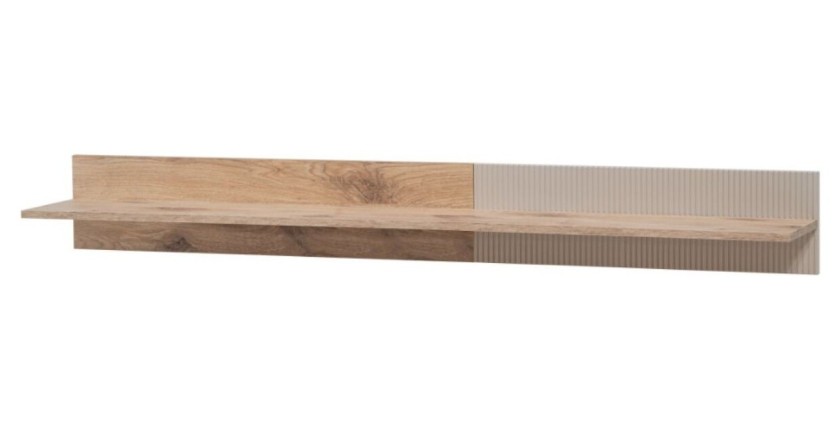 Ensemble salon complet ERINA – Buffet bas, Buffet haut, Vitrine, Étagère, Meuble TV cheminée bio-éthanol – Chêne clair et beige