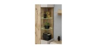 Ensemble salon complet ERINA – Buffet bas, Buffet haut, Vitrine, Étagère, Meuble TV cheminée bio-éthanol – Chêne clair et beige