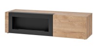 Salon complet DOUM – Buffet bas, vitrine, meuble TV avec cheminée bio-éthanol, buffet haut et étagère murale – Chêne clair et no