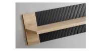 Salon complet DOUM – Buffet bas, vitrine, meuble TV avec cheminée bio-éthanol, buffet haut et étagère murale – Chêne clair et no