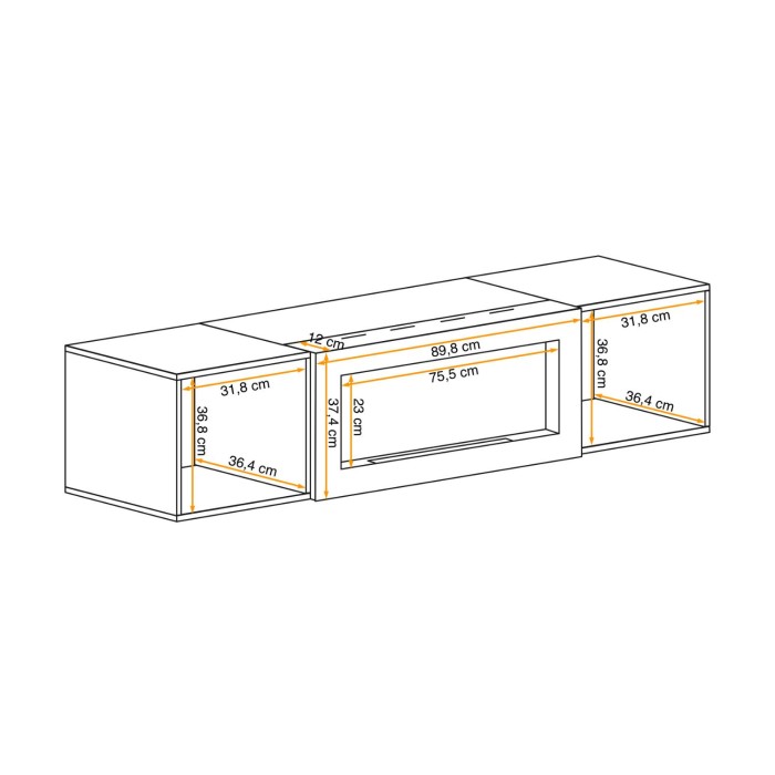 Meuble TV FLY blanc avec cheminée bio-éthanol intégrée dimensions