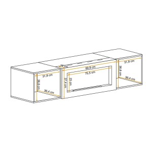Meuble TV FLY blanc avec cheminée bio-éthanol intégrée dimensions
