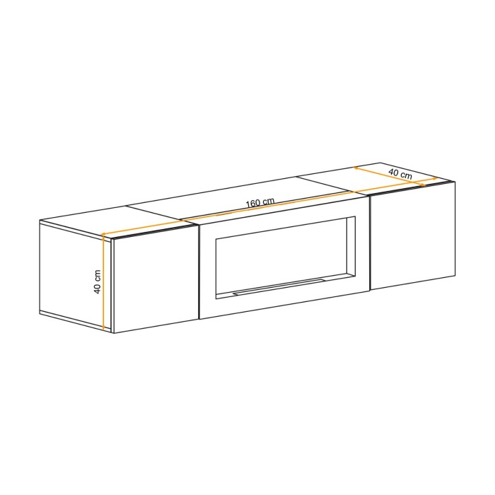 Mueble de TV FLY con chimenea de bioetanol integrada – Negro y gris perla – Diseño moderno