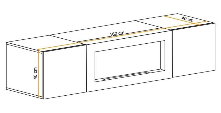 Meuble TV FLY avec cheminée bio-éthanol intégrée – Noir et blanc – Design moderne