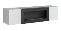 Meuble TV FLY avec cheminée bio-éthanol intégrée – Noir et blanc – Design moderne