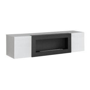 Meuble TV FLY avec cheminée bio-éthanol intégrée – Noir et blanc – Design moderne