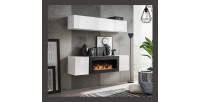 Meuble TV FLY avec cheminée bio-éthanol intégrée – Noir et blanc – Design moderne
