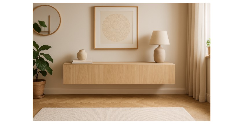 Meuble TV suspendu FLY 160 cm - Coloris chêne clair