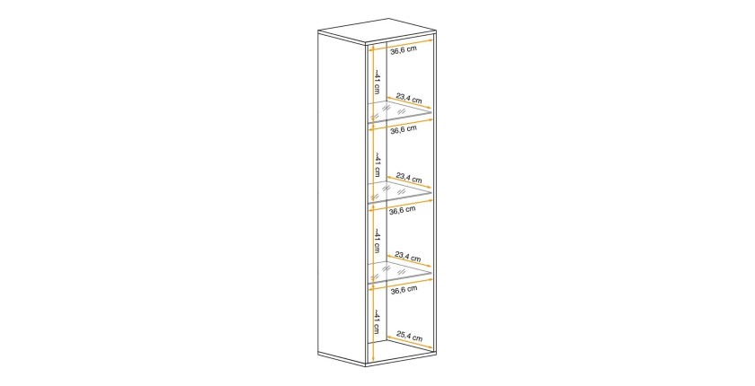 Vitrine partielle FLY chêne clair dimensions détaillées