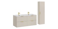 Ensemble de salle de bains NOXERA 120 cm – Marron congo – Double vasque + colonne suspendue