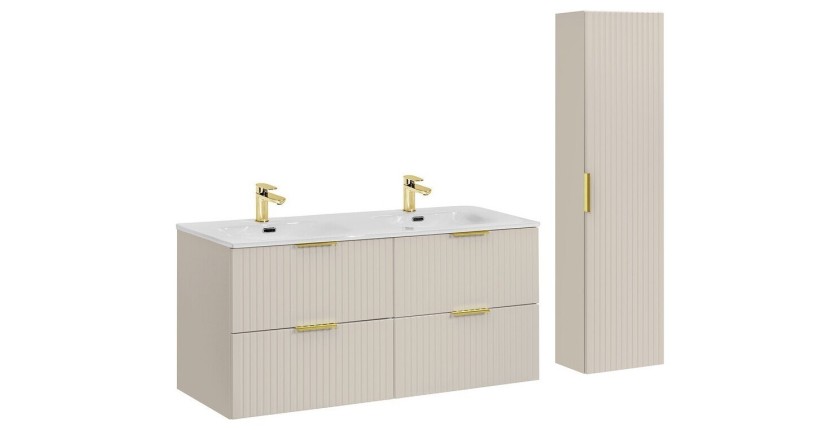 Ensemble de salle de bains NOXERA 120 cm – Marron congo – Double vasque + colonne suspendue