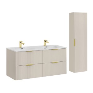 Ensemble de salle de bains NOXERA 120 cm – Marron congo – Double vasque + colonne suspendue
