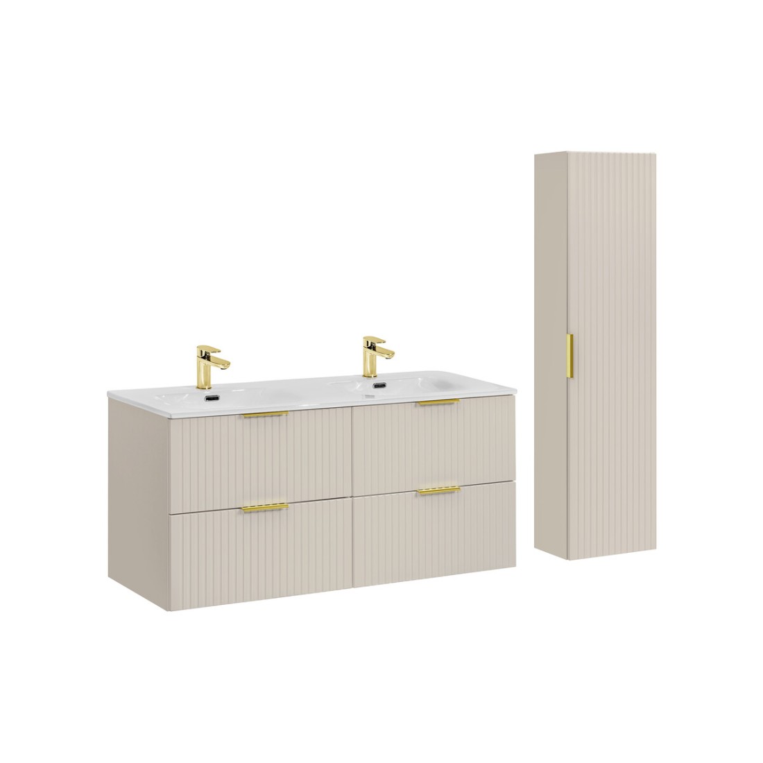 Ensemble de salle de bains NOXERA 120 cm – Marron congo – Double vasque + colonne suspendue
