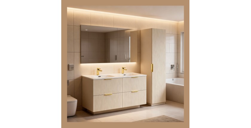 Ensemble de salle de bains NOXERA 120 cm – Marron congo – Double vasque + colonne suspendue