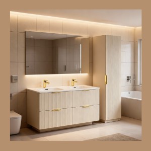 Ensemble de salle de bains NOXERA 120 cm – Marron congo – Double vasque + colonne suspendue