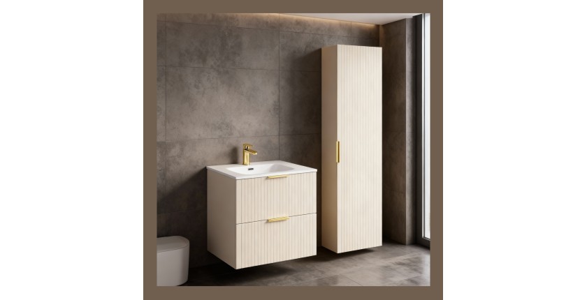 Ensemble de salle de bains NOXERA 60 cm – Marron congo – Vasque encastrée + colonne suspendue