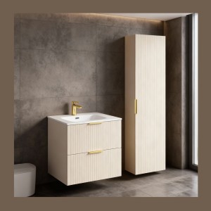 Ensemble de salle de bains NOXERA 60 cm – Marron congo – Vasque encastrée + colonne suspendue