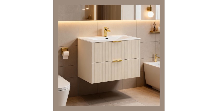 Ensemble de salle de bains NOXERA 80 cm – Marron congo – Vasque encastrée + siphon