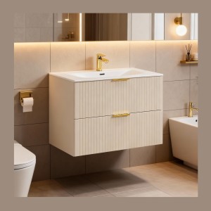 Ensemble de salle de bains NOXERA 80 cm – Marron congo – Vasque encastrée + siphon