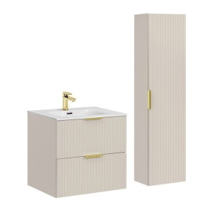 Ensemble de salle de bains NOXERA 80 cm – Marron congo – Vasque encastrée + colonne suspendue