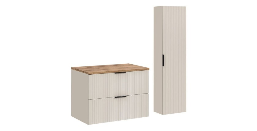 Ensemble de salle de bains NOXERA 80 cm – Marron congo & chêne Wotan – Meuble + colonne