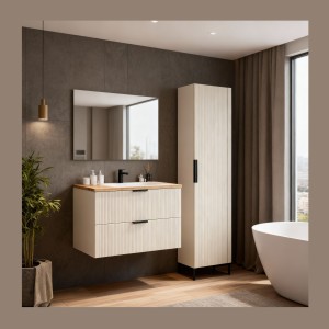 Ensemble de salle de bains NOXERA 80 cm – Marron congo & chêne Wotan – Meuble + colonne