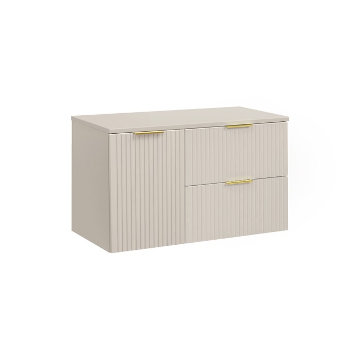 Ensemble de salle de bains NOXERA 100 cm – Marron congo – plan pour vasque + 2 tiroirs + 1 panier à linge