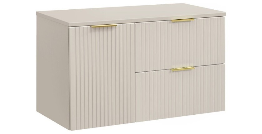 Ensemble de salle de bains NOXERA 100 cm – Marron congo – plan pour vasque + 2 tiroirs + 1 panier à linge