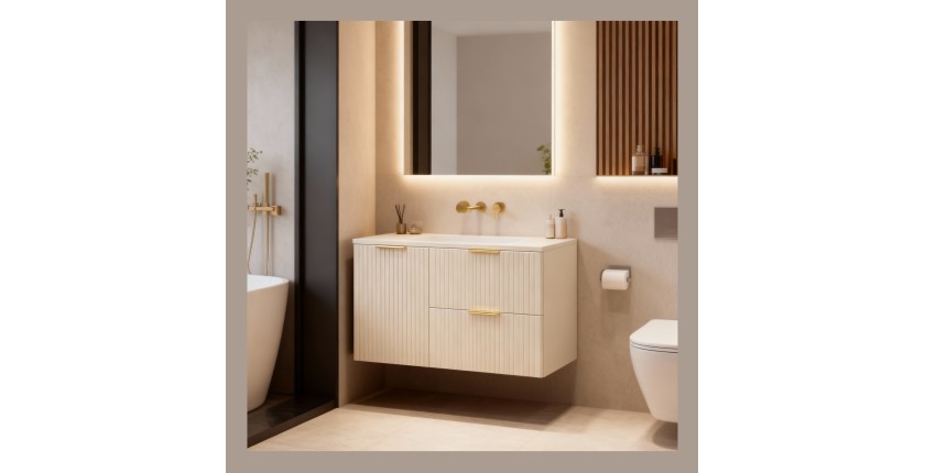 Ensemble de salle de bains NOXERA 100 cm – Marron congo – Plan vasque + 2 tiroirs + 1 porte panier linge