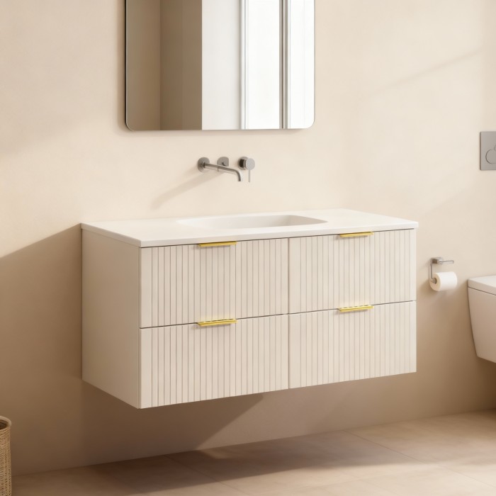 Ensemble de salle de bains NOXERA 120 cm – Marron congo – Meuble 4 tiroirs + plan pour vasque