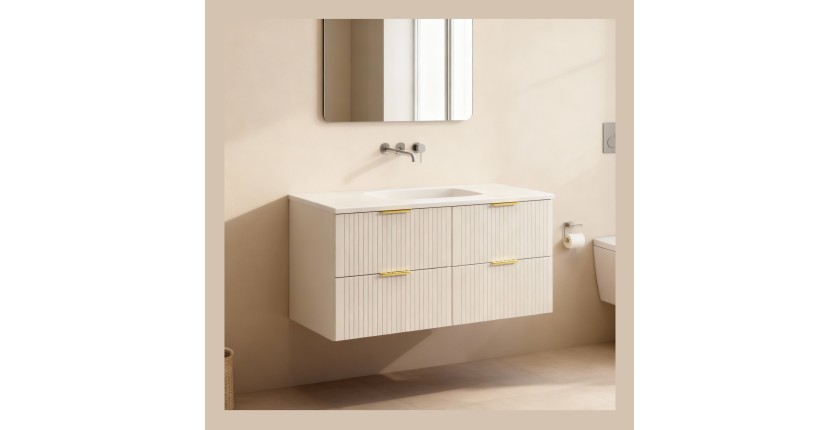 Ensemble de salle de bains NOXERA 120 cm – Marron congo – Meuble 4 tiroirs + plan vasque