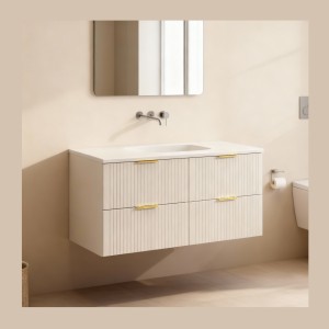 Ensemble de salle de bains NOXERA 120 cm – Marron congo – Meuble 4 tiroirs + plan vasque