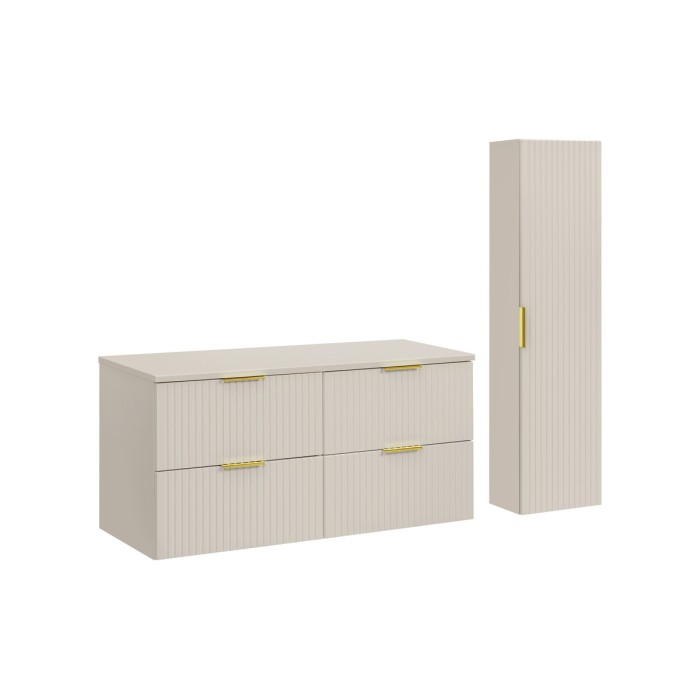 Ensemble de salle de bains NOXERA 120 cm – Marron congo – Plan pour vasque + 4 tiroirs + colonne suspendue