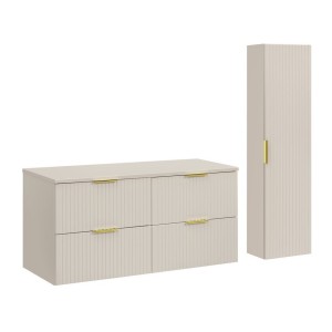 Ensemble de salle de bains NOXERA 120 cm – Marron congo – Plan pour vasque + 4 tiroirs + colonne suspendue