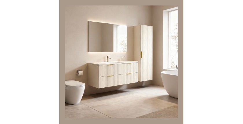 Ensemble de salle de bains NOXERA 120 cm – Marron congo – Plan vasque + 4 tiroirs + colonne suspendue