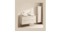 Ensemble de salle de bains NOXERA 120 cm – Marron congo – Double vasque + 4 tiroirs + colonne suspendue