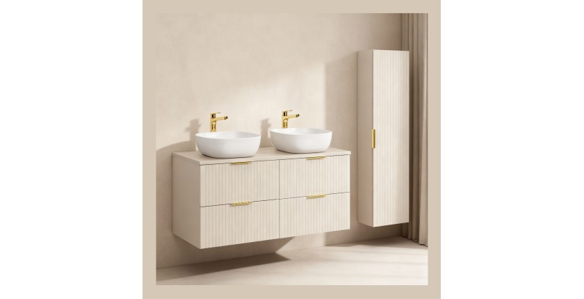 Ensemble de salle de bains NOXERA 120 cm – Marron congo – Double vasque + 4 tiroirs + colonne suspendue