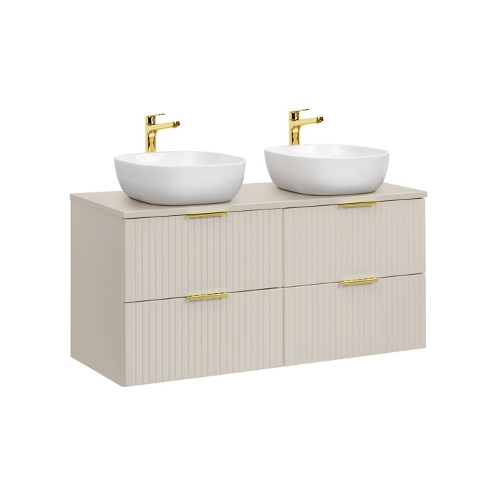 Ensemble de salle de bains NOXERA 120 cm – Marron congo – plan pour vasque + 2 vasque + 4 tiroirs