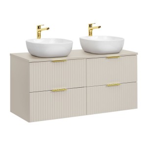 Ensemble de salle de bains NOXERA 120 cm – Marron congo – Plan vasque + double vasque + 4 tiroirs