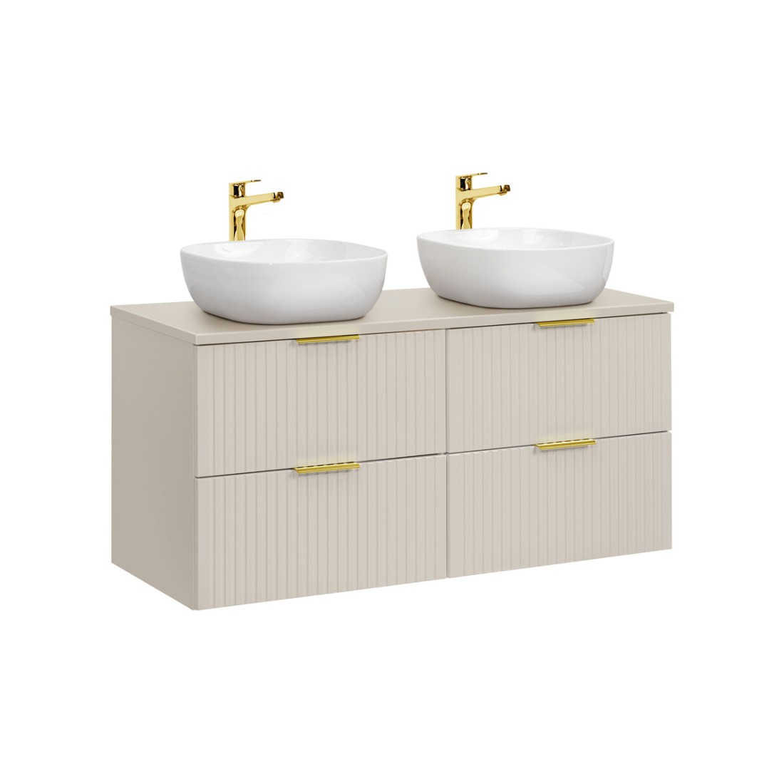 Ensemble de salle de bains NOXERA 120 cm – Marron congo – Plan vasque + double vasque + 4 tiroirs